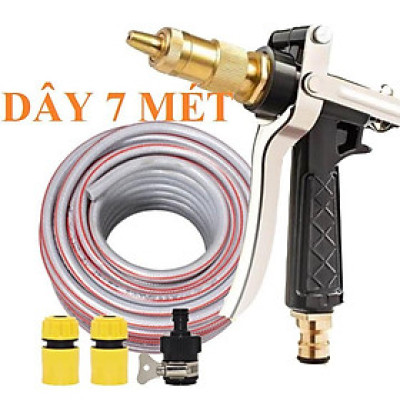 ️ Bộ dây vòi xịt nước rửa xe, tưới cây , tăng áp 3 lần, loại 7m, 10m 206236 đầu đồng,cút,nối đen