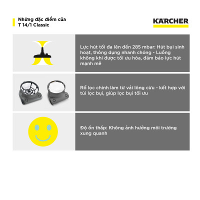 Máy hút bụi khô công nghiệp Karcher T 14/1 Classic - Hàng chính hãng