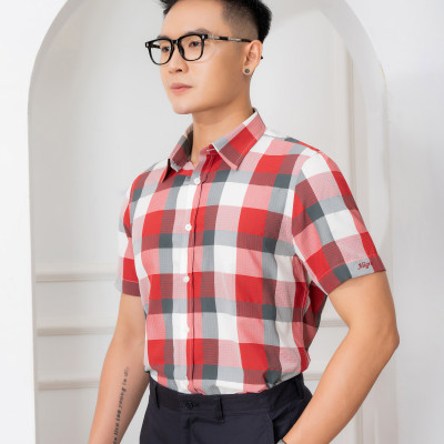 Áo sơ mi nam ngắn tay ALIGRO kẻ caro, cotton cao cấp, kháng khuẩn form slim vừa công sở thời trang trẻ trung ALGS-C58