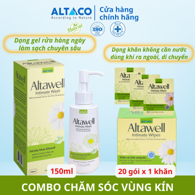 Combo chăm sóc vệ sinh " cô bé" gel phụ khoa Altawell + khăn lau "cô bé" Altawell