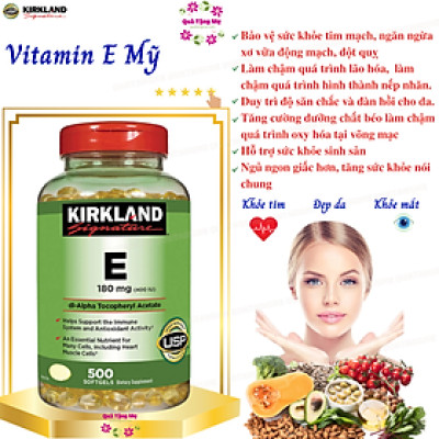 Vitamin E Mỹ Kirkland Signature E 180mg (400 IU) – Giúp đẹp da, tóc, làm chậm quá trình lão hóa và tăng sức khỏe tổng thể - QuaTangMe Extaste