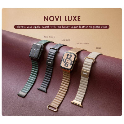 Dây LAUT Novi Luxe Cho Apple Watch Series 1~9/ SE (38/40/41mm) Làm Từ Da Thuần Chay Mềm Mại Khóa Nam Châm Hàng Chính Hãng