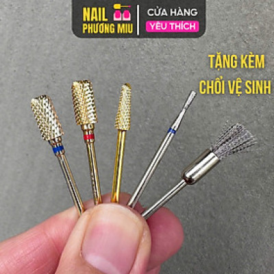 Combo 4 Đầu Mài Mạ Vàng Titan Đúc Làm Nail Siêu Mịn, An Toàn Cho Móng, Dành Cho Thợ Nail Nail Phương Miu, Mài Móng Nhanh