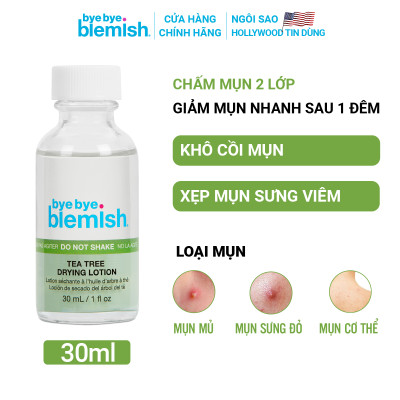Chấm mụn Tràm Trà giảm mụn nhanh sau 1 đêm dành cho da mụn sưng viêm Bye Bye Blemish Tea Tree Drying Lotion 30ml