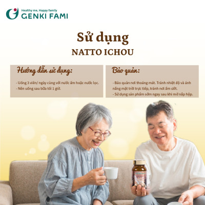 Viên Uống Bổ Não, Phòng Ngừa Đột Quỵ, Giúp Ngủ Ngon Nattokinase 3000FU Natto Ichou Genki Fami Nhật Bản Hộp 90 Viên