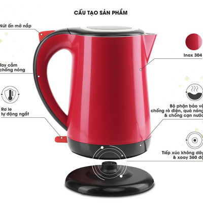 Ấm điện siêu tốc 1,7 lít chính hãng Rạng Đông model RD-AST17P1 màu ngẫu nhiên