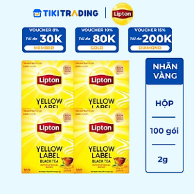 Combo 4 Trà Đen Nhãn Vàng Lipton Túi Lọc 2g x 100 Gói