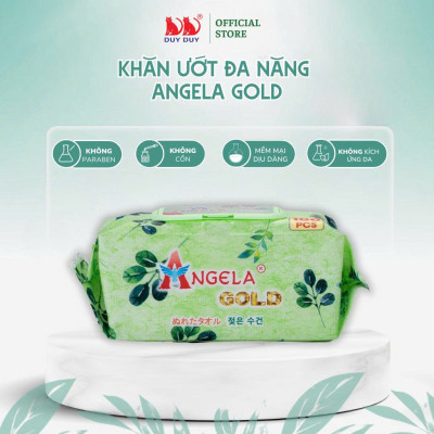 Combo  5 gói Khăn ướt đa năng cho bé Baby Angela Gold vải không dệt rayon cao cấp 100 miếng (18x20cm)