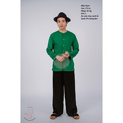 Bộ áo bà ba nam phối áo cate xanh lá + Quần cate đen - Có bộ bà ba Bigsize