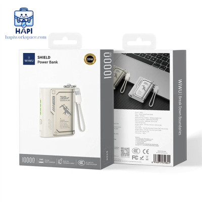 Sạc dự phòng hàng chính hãng WiWU Shield 10.000mAh 35W Wi-P026: Tích hợp cáp Type-C, thiết kế phá cách, độc đáo
