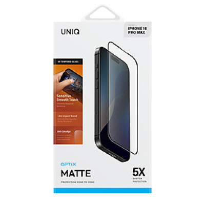 Kính Cường Lực UNIQ OPTIX MATTE Cho iPhone 16 Pro/ 16 Pro Max Bề Mặt Nhám Mịn Chống Bám Vân Tay Chống Chói Hàng Chính Hãng