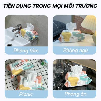 Thùng 10 gói khăn ướt Topgia siêu hot 100 tờ an toàn cho mọi loại da