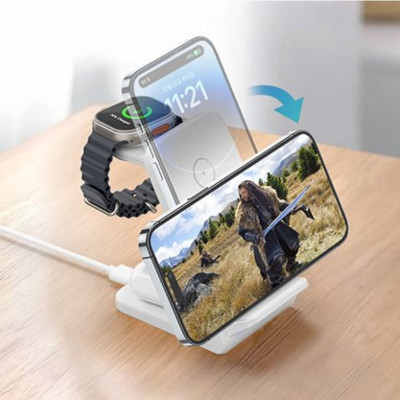 Đế sạc Choetech T608 nhanh không dây 3 in 1 công suất 15w có thể tháo rời- Hàng chính hãng