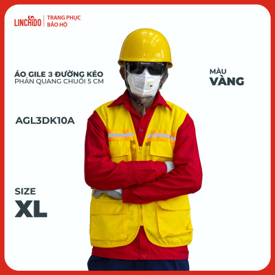 Áo Gile Kỹ Sư, Giám Sát Công Trình, Bảo Hộ Lao Động, 3 Đường Kéo, 6 Túi - Mã AGL3DK10A