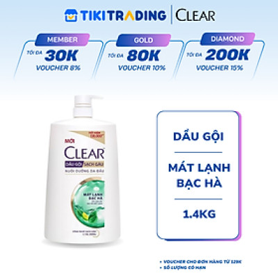 Dầu gội đầu Clear Mát Lạnh Bạc Hà sạch gàu ngứa và vi khuẩn suốt 48 Giờ 1.4kg