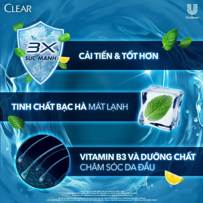 Dầu gội đầu Clear Mát Lạnh Bạc Hà sạch gàu ngứa và vi khuẩn suốt 48 Giờ 880g
