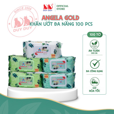 Combo 10 Gói  Khăn ướt đa năng cho bé Baby Angela Gold vải không dệt rayon cao cấp 100 miếng (18x20cm)