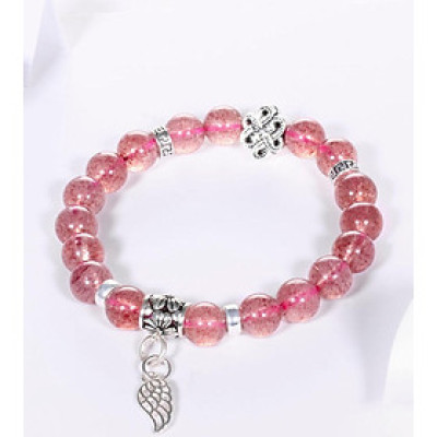 VVòng tay đá thạch anh dâu hồng mix charm cánh bạc hạt đá 8mm mệnh hỏa, thổ - Ngọc Quý Gemstones