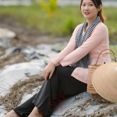 Bộ bà ba lụa hồng cam quần phi đen - Có bộ bà ba Bigsize- may sỉ bà ba toàn quốc - May bộ bà ba theo yêu cầu