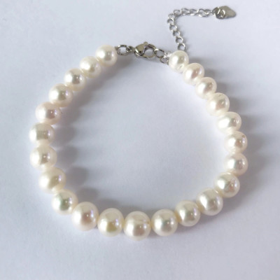 Vòng Tay Lắc Tay Ngọc Trai Nuôi 6-7ly Hạt Trắng Bóng Đẹp Tự Nhiên LTU568 Bạc Hiểu Minh