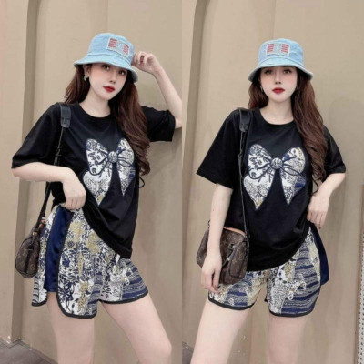 Sét bộ đồ đùi sort nữ in họa tiết nơ siêu xinh