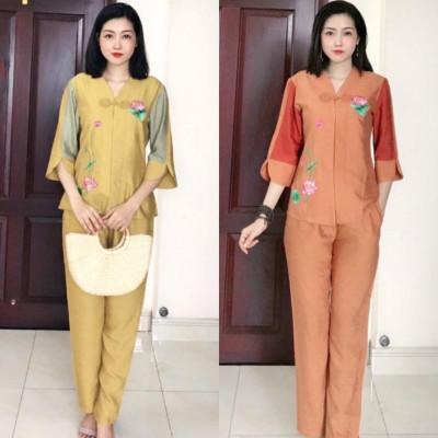 Đồ Lam Đi Chùa # Tim 1Nút Bông Cao Cấp# Quần Áo # Đồ Bộ Nữ