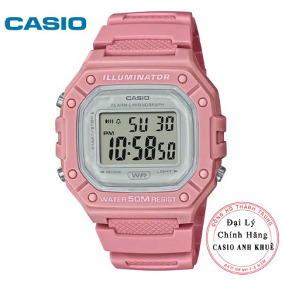 Đồng Hồ Casio W-218HC-4AVDF Dây Nhựa Màu Hồng - Mặt Vuông - WR50M