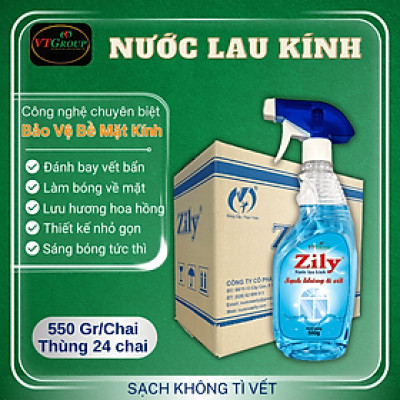 Lau kính Zily - Sạch không tì vết - hương hoa hồng - 24 chai/thùng ( Tặng 1 Lau Sàn Rick 1Kg )