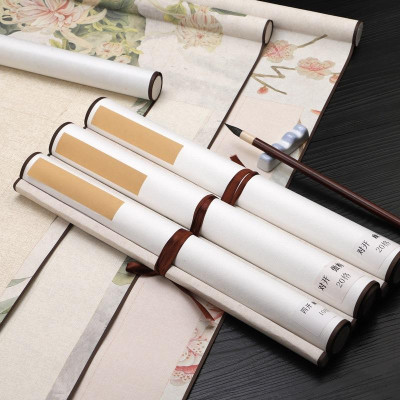 Liễn giấy bồi trục treo in viền hoa, nền kẻ ô chuyên dùng để viết thư pháp