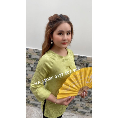 Bộ Đi Lễ Chùa - Đồ Lam Nữ Đi Chùa Đẹp Cao Cấp Trang Nhã Bà Ba Gấm Nút Tàu 2021 Dành Cho Phật Tử AL020