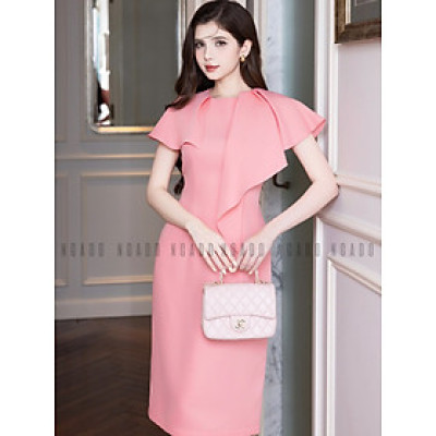 Đầm hồng bút chì phối bèo NGADO , đầm bút chì , đầm kiểu Nữ, đầm dự tiệc , công sở