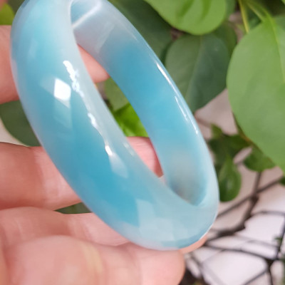 Vòng tay nữ Bản Hẹ đá mắt mèo giác Xanh Dương tươi sáng ánh Vòng Ni 54mm x cao 15mm x Dầy 6,5mm nữ mệnh thủy mệnh mộc Nữ cân nặng 50kg - 54kg đeo đẹp ạ