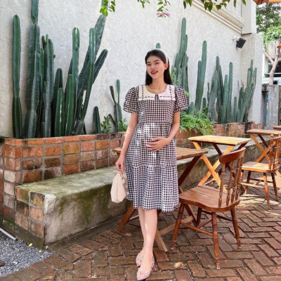 Đầm bầu karo cổ thuỷ thủ phom babydol trẻ trung, đáng yêu