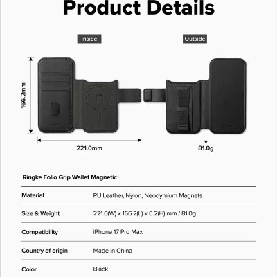 Ví từ tính RINGKE Folio Grip Wallet Magnetic cho iPhone 17 Pro Max - Hàng Chính Hãng