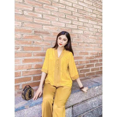 Bộ Đi Lễ Chùa - Đồ Lam Nữ Đi Chùa Đẹp Cao Cấp Trang Nhã Vải Gấm Lụa Cao Cấp 2021 Dành Cho Phật Tử - AL007+