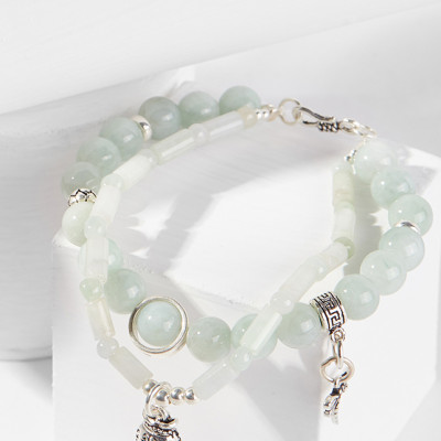 Vòng tay đôi cẩm thạch phỉ thúy phối túi tiền và chuồn chuồn Ngọc Quý Gemstones