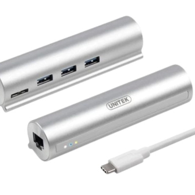 Bộ chia USB Type-C ra 3 cổng USB 3.0 Unitek Y 3095 + Lan Gigabit - HÀNG CHÍNH HÃNG 
