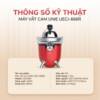 [SP MỚI] Máy vắt cam UNIE UECJ-666 công suất 100W, dung tích bình chứa 500ml, lưới lọc inox 304, Hàng chính hãng bảo hành 12 tháng
