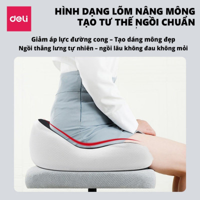 Đệm ghế ngồi văn phòng Deli thiết kế Thoáng Khí Chống Trĩ Chất Liệu Cao Su Non Giảm Ê Mỏi Điều Chỉnh Tư Thế Ngồi