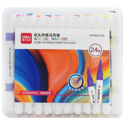 Hộp 24 Bút Màu Acrylic 2 Đầu - Deli HM924-24