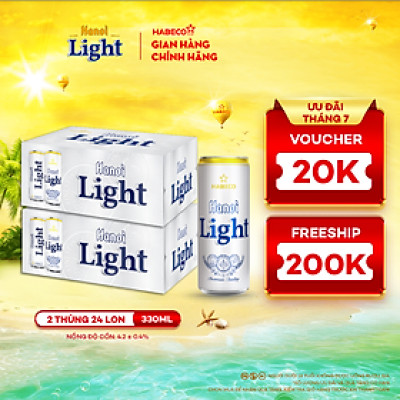 Combo 2 Thùng Bia Hanoi Light - Thùng 24 lon 330ml