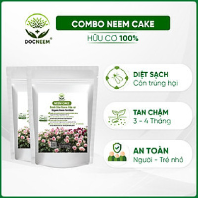 Combo Bánh dầu neem DOCNEEM Neem cake trị sùng đất, cuốn chiếu, ốc sên, phân bón kích rễ hoa hồng, cây cảnh trong nhà ngoài trời, 2 túi 1kg