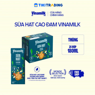 Thùng 24 hộp sữa hạt cao đạm Vinamilk ít đường 180ml