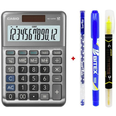 Máy Tính Văn Phòng Casio MS - 120FM - Màu Xám - Kèm Quà Chất