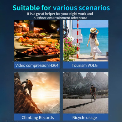 SOAIY Máy Quay Phim Gắn Đầu 2MP 1080P HD 1000mAh Có Đèn Chiếu Sáng Cho Leo Núi, Lái Xe, Du Lịch Và Thể Thao Ngoài Trời D7 - Hàng Nhập Khẩu