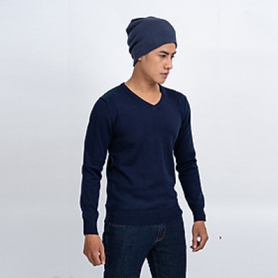 Áo len nam dài tay cổ tim màu xanh đen NOVELTY 180559I