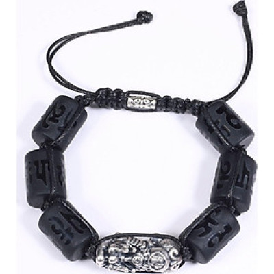 Vòng tay đá obsidian đốt trụ lục tự đại minh chú mix tỳ hưu bạc 16x12mm mệnh thủy, mộc - Ngọc Quý Gemstones