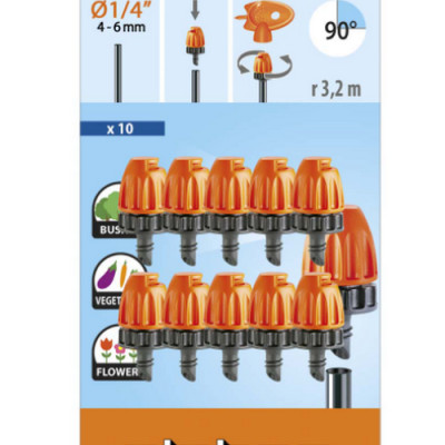 Béc tưới phun mưa Claber micro 90° 91254, hộp 10 cái, nhựa ABS, kết nối ống 4-6mm