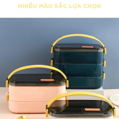 Hộp cơm giữ nhiệt văn phòng YESURE 1200ml Hai Tầng có ngăn Inox Tháo rời dễ dàng cho vào lò Vi Sóng - Hàng chính hãng