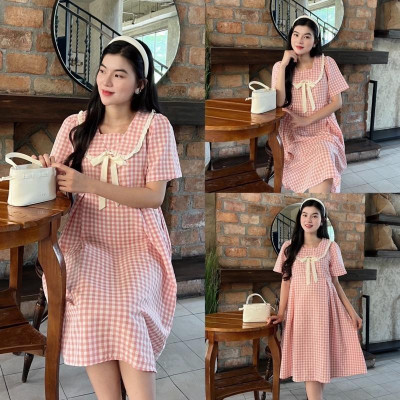 Đầm bầu Karo xếp ly cổ viền bèo xinh xắn, nhẹ nhàng baby nhẹ nhàng đáng yêu
